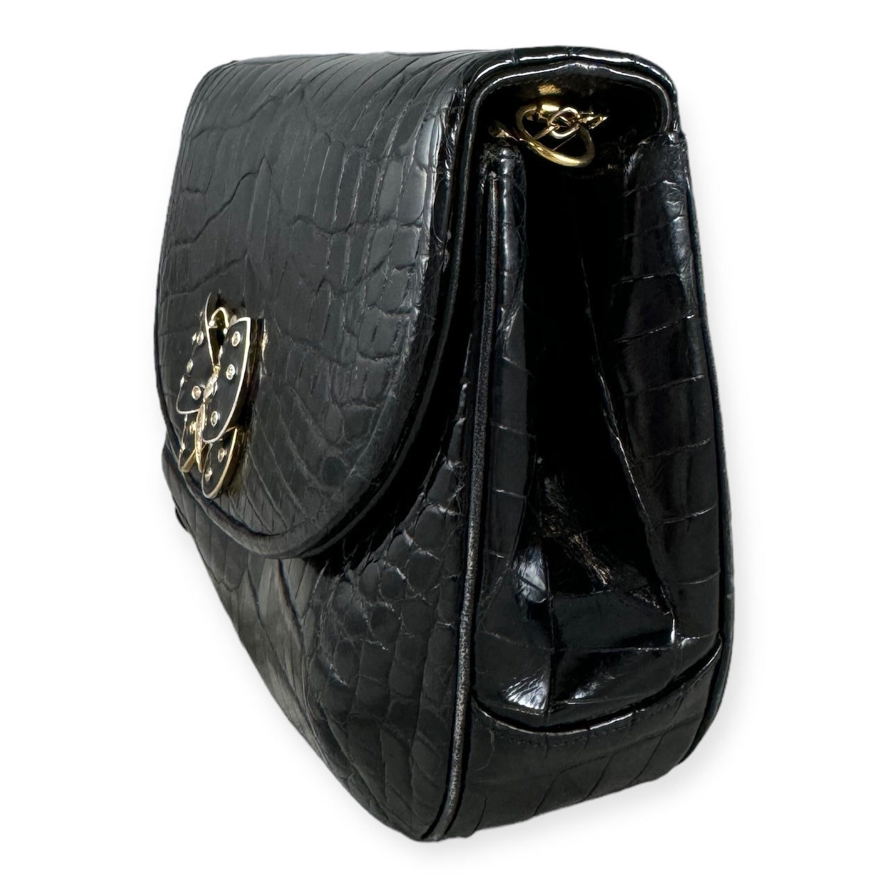 JUDITH LEIBER Alligator Butterfly Clutch in Black