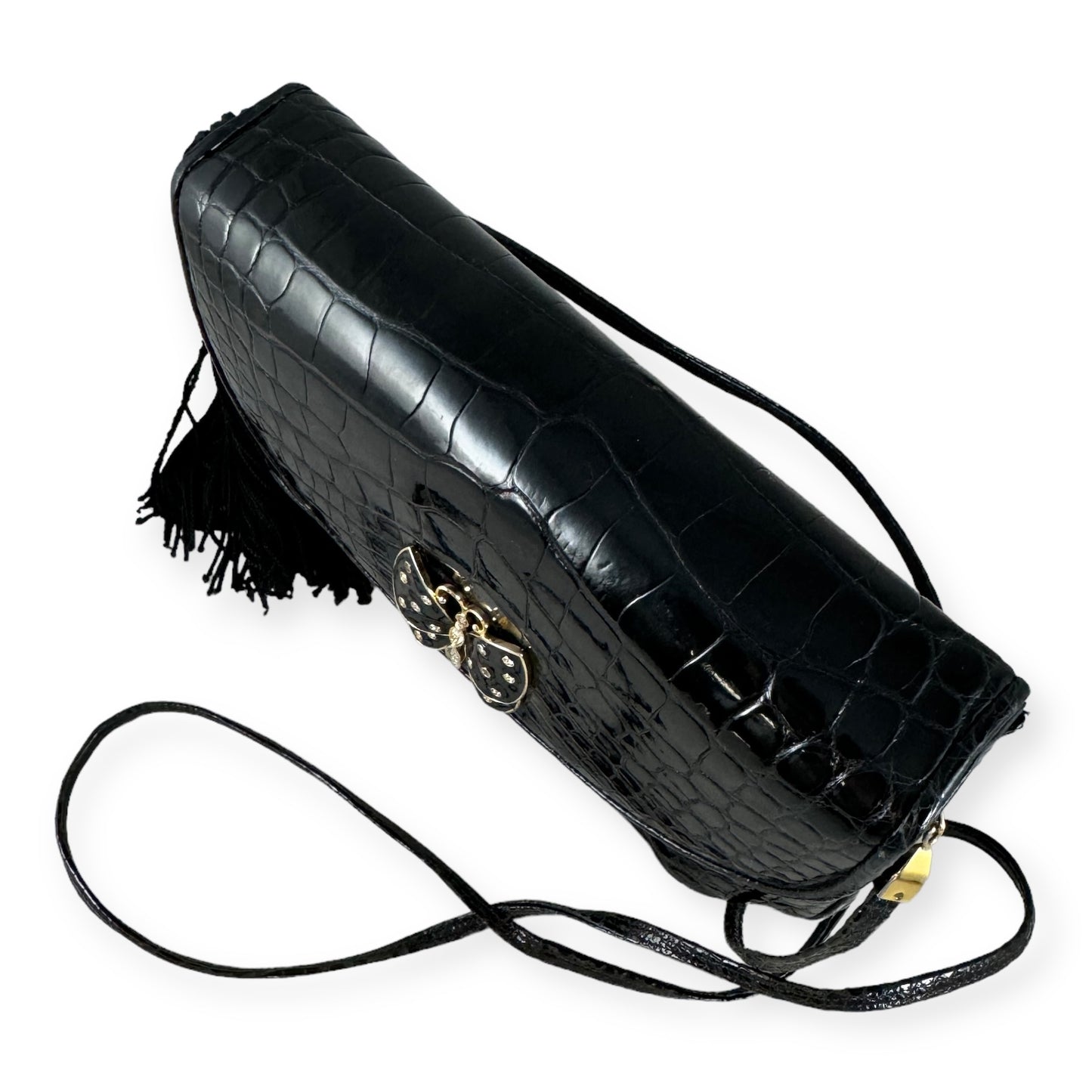 JUDITH LEIBER Alligator Butterfly Clutch in Black