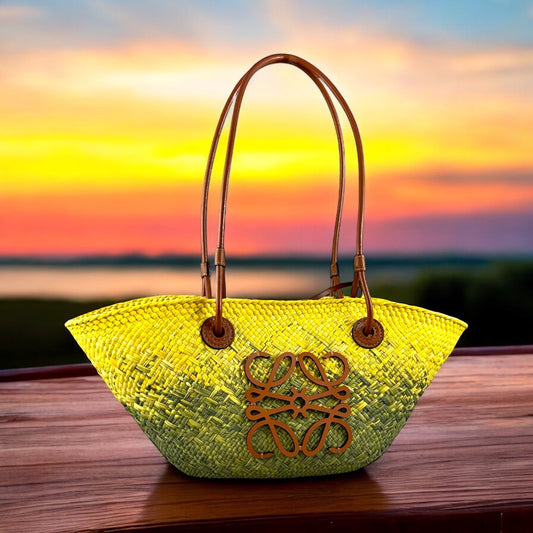 LOEWE Anagram Basket Bag in Yellow Green