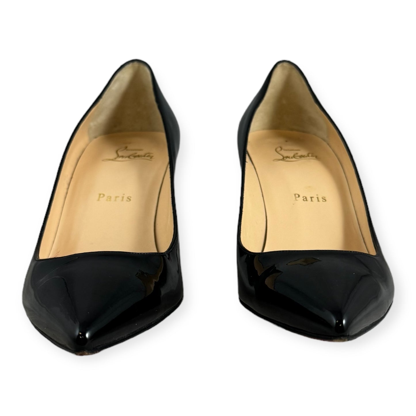 CHRISTIAN LOUBOUTIN Patent Midheel Pumps in Black | Size 38.5