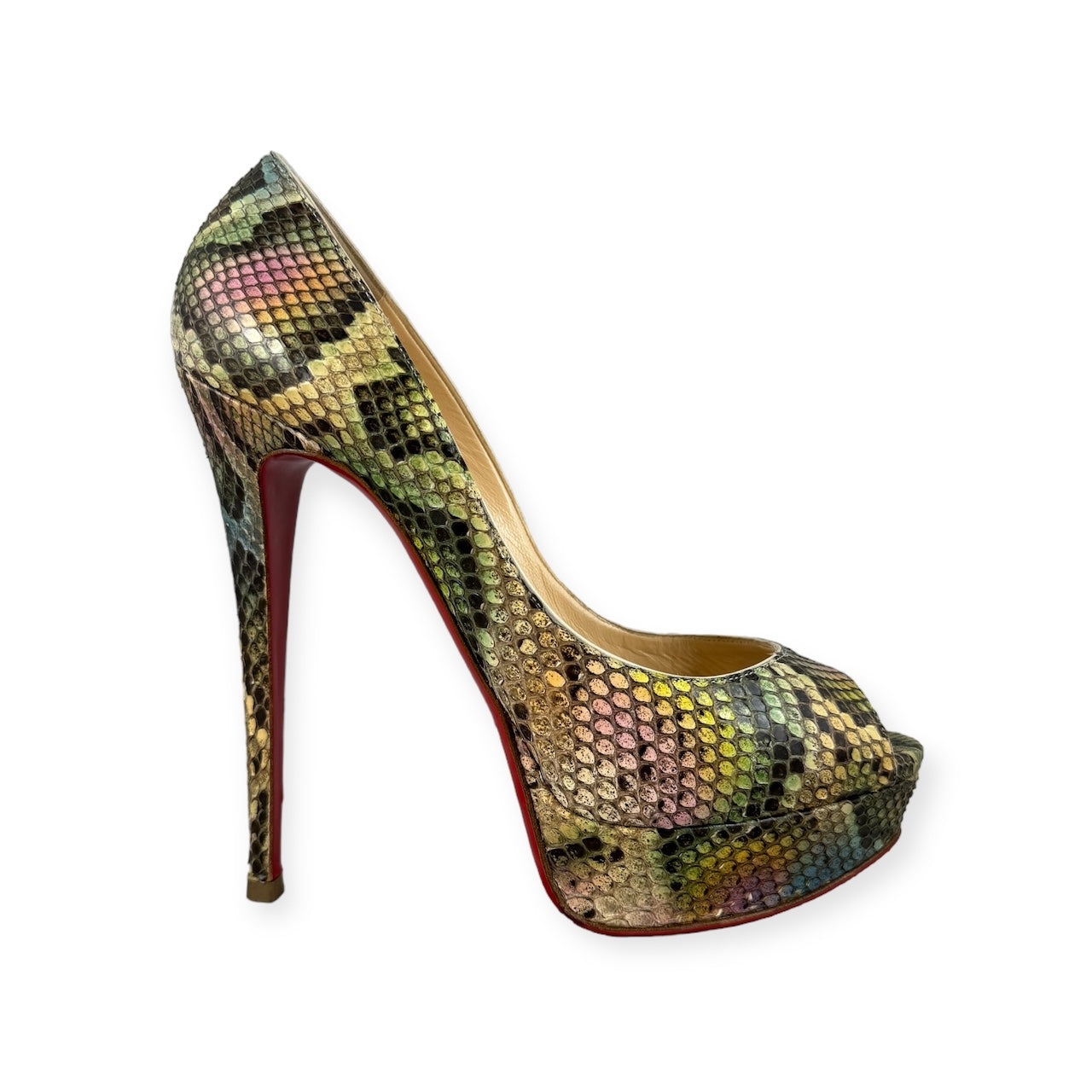 CHRISTIAN LOUBOUTIN Python Lady Peep Pumps Multicolor | Size 39