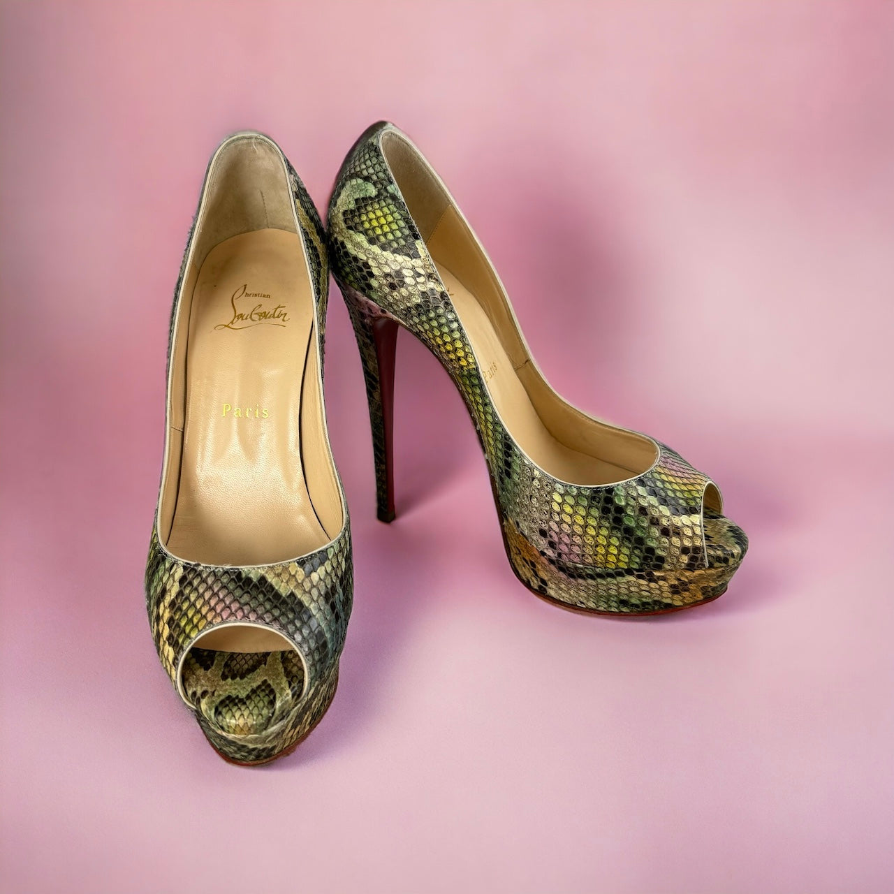 CHRISTIAN LOUBOUTIN Python Lady Peep Pumps Multicolor | Size 39