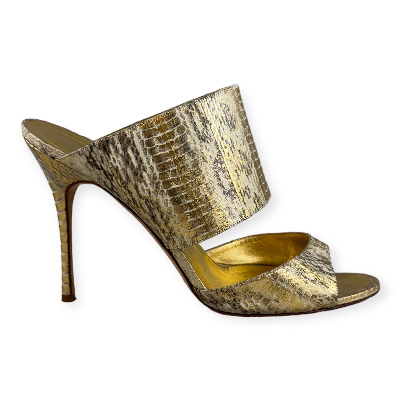 MANOLO BLAHNIK Snake Sandals in Gold | Size 40