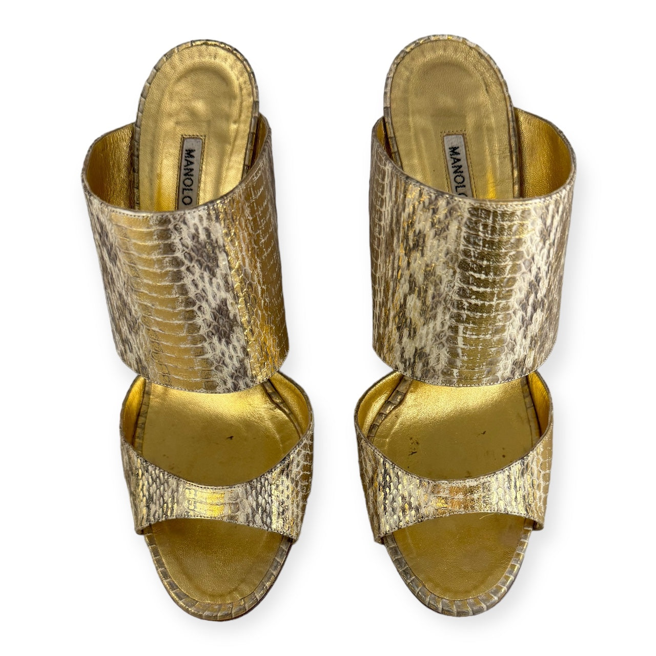 MANOLO BLAHNIK Snake Sandals in Gold | Size 40