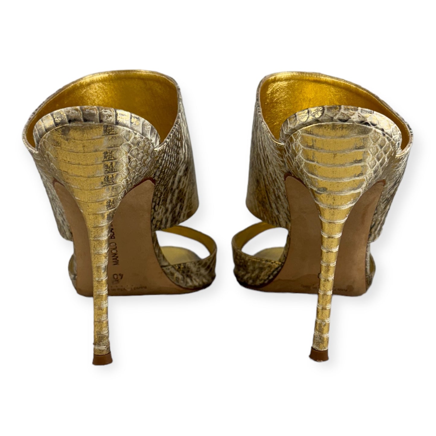 MANOLO BLAHNIK Snake Sandals in Gold | Size 40