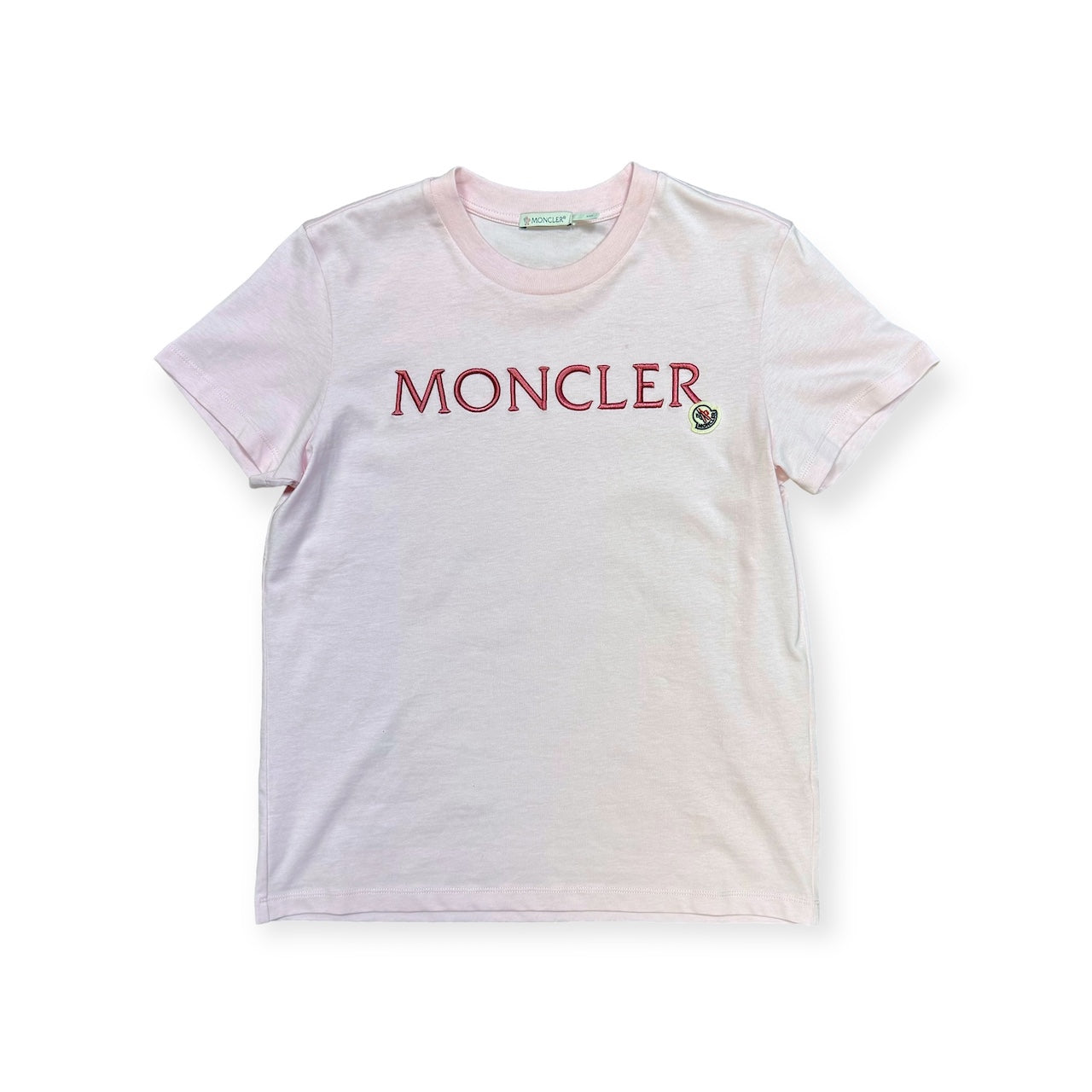 MONCLER Embroidered Logo T-Shirt in Pink | Size Small