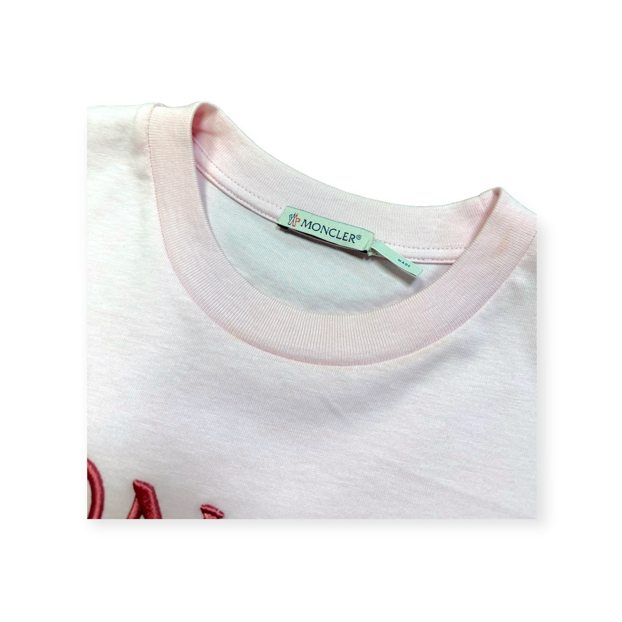 MONCLER Embroidered Logo T-Shirt in Pink | Size Small