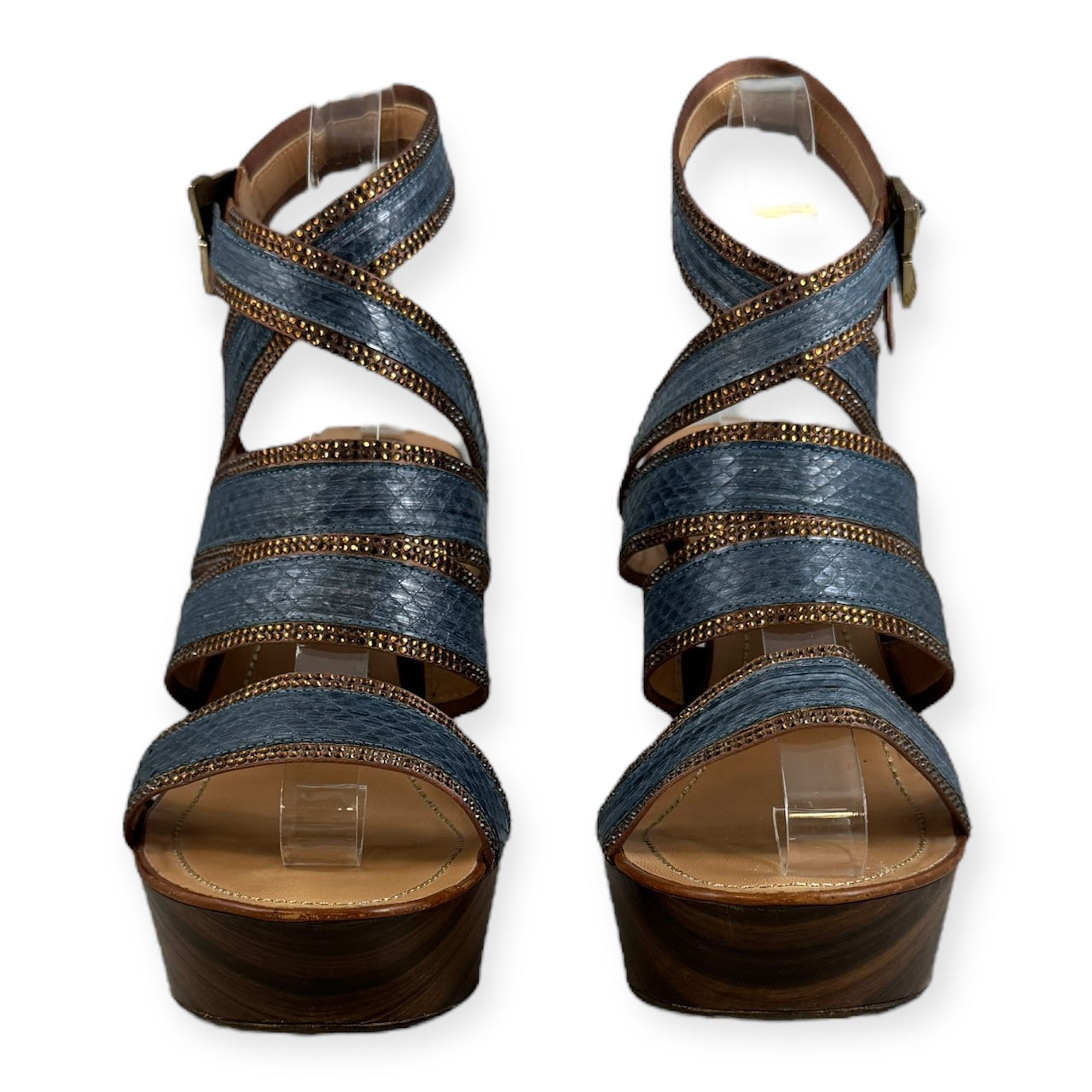 RENE CAOVILLA Snake Crystal Sandals in Blue Copper