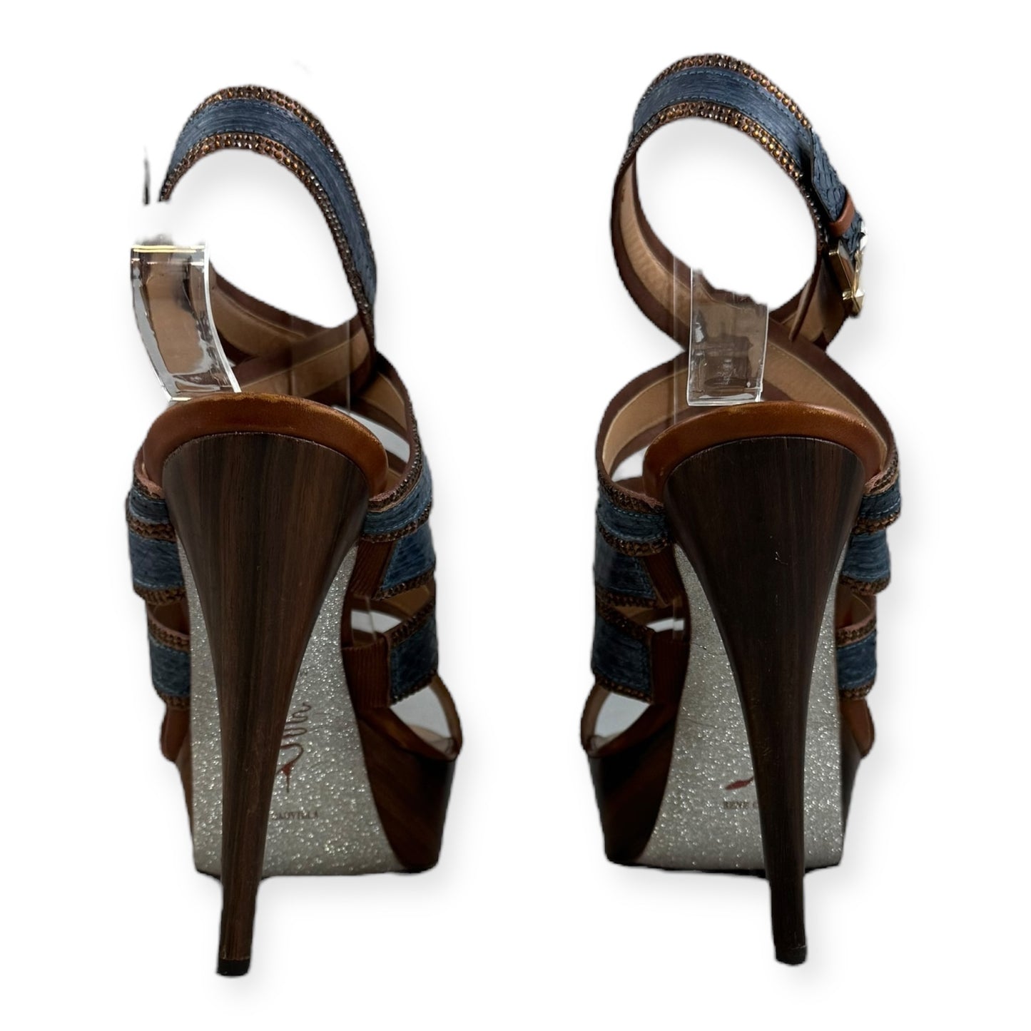 RENE CAOVILLA Snake Crystal Sandals in Blue Copper