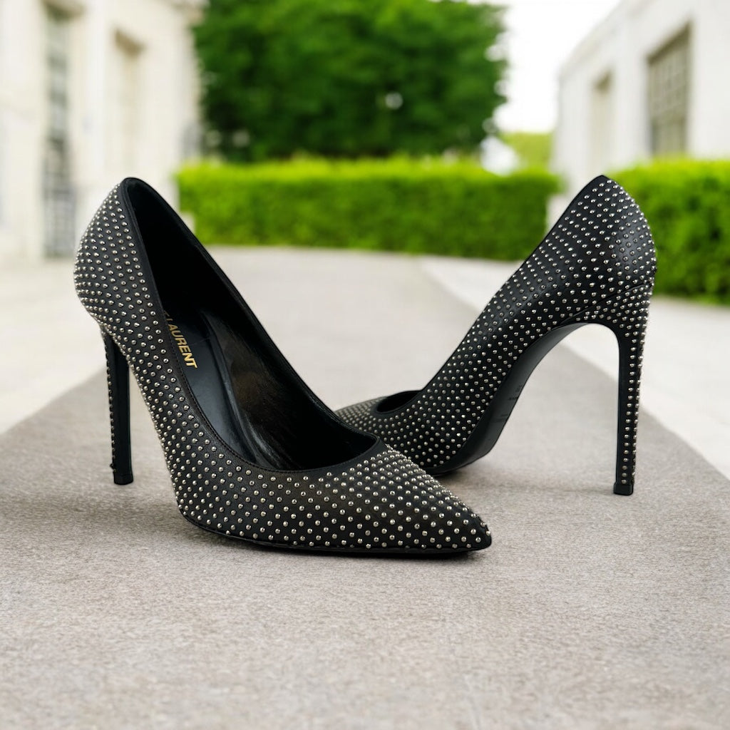 SAINT LAURENT Studded Paris Pumps in Black | Size 39