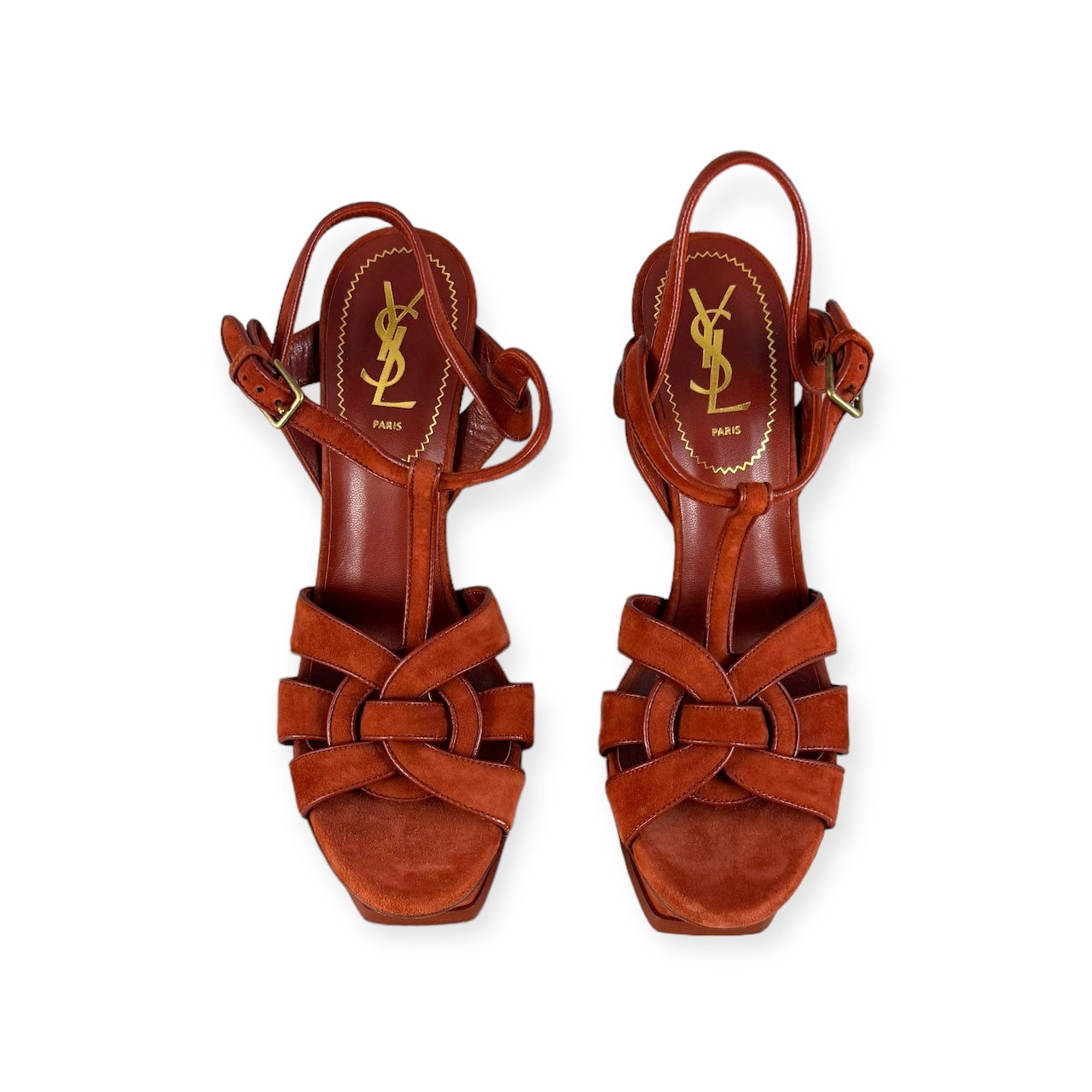 SAINT LAURENT Tribute Sandals in Burnt Orange | Size 39