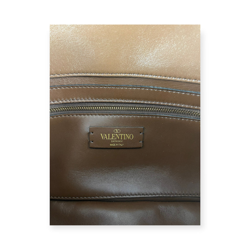 VALENTINO GARAVANI Medium Roman Stud The Shoulder Bag in Brown