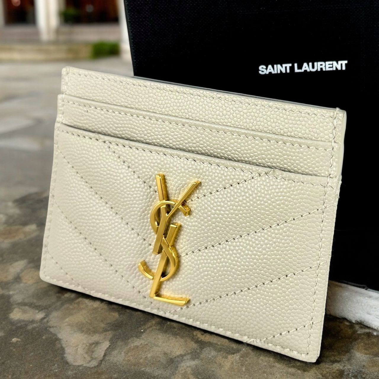 SAINT LAURENT Cassandre Card Case in Ivory