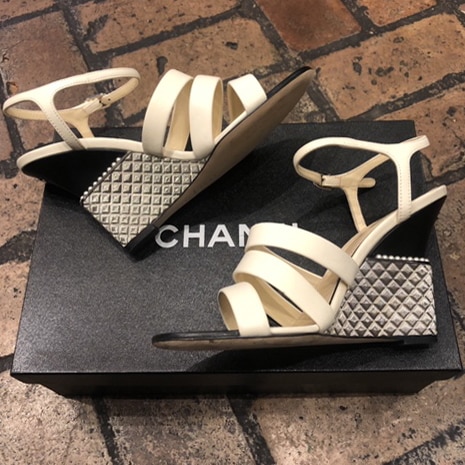 CHANEL Quilted Metal Wedge Sandals 1