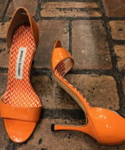 Manolo Blahnik Patent Orange Sandal 1