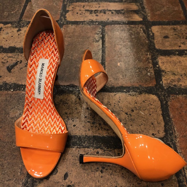 MANOLO BLAHNIK Orange Patent Sandal 