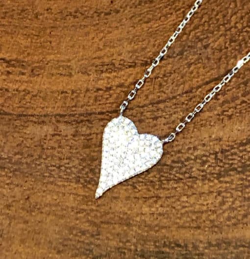 Crystal Heart Pendant Necklace Silver