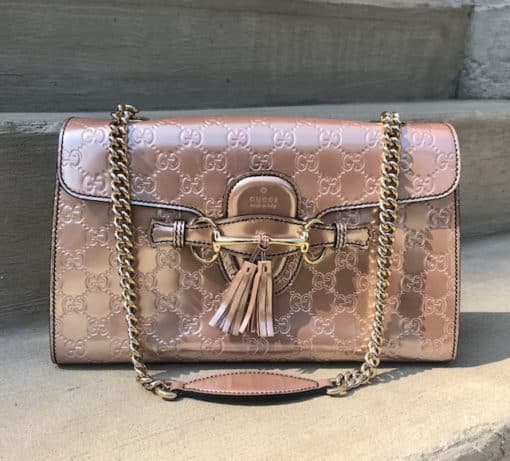 GUCCI Emily Guccissima Chain Shoulder Bag in Metallic Pink - More Than ...