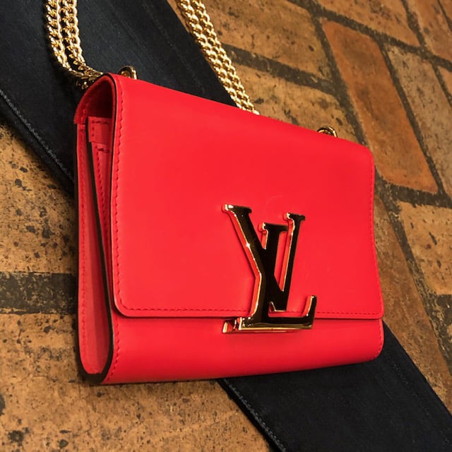 Louis Vuitton Beige Calfskin Leather Chain Louise MM Bag - Yoogi's Closet