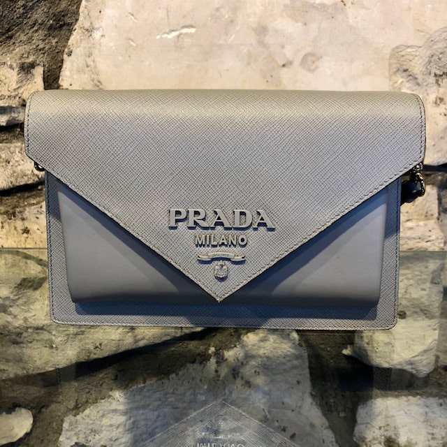 Prada Envelope Leather Cross Body Bag in Gray