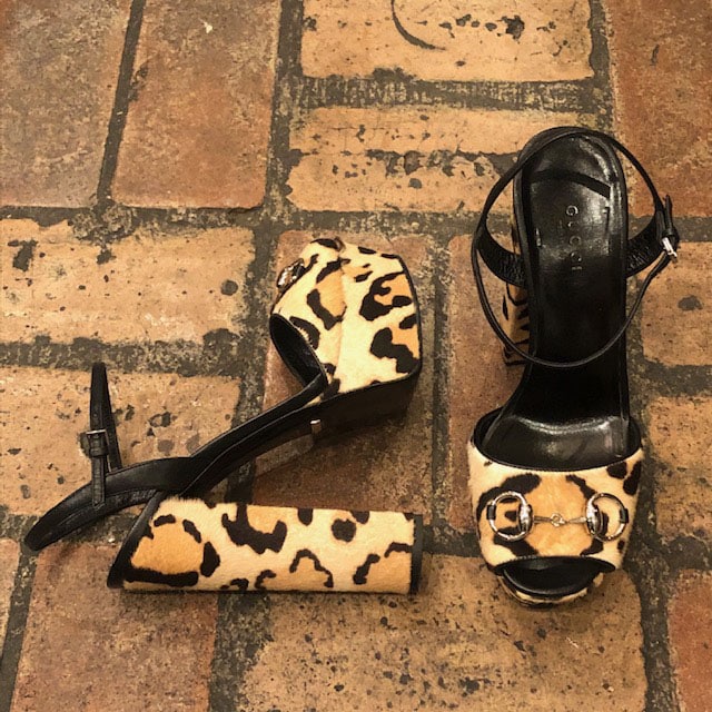 GUCCI Claudie Leopard Horsebit Platform Sandal 37 - More Than You Can ...