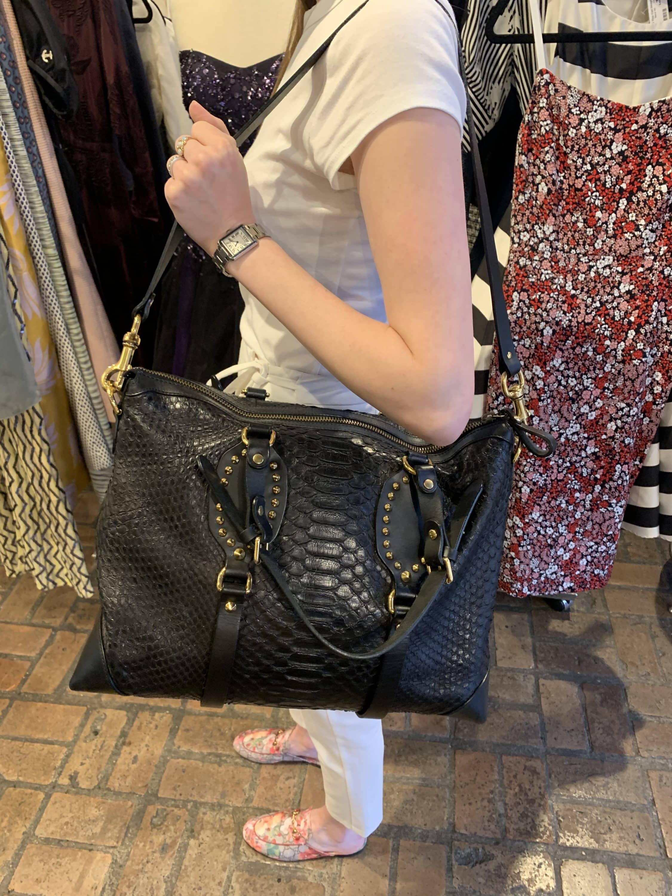 GUCCI Black Patti Studded Python Tote - More Than You Can Imagine