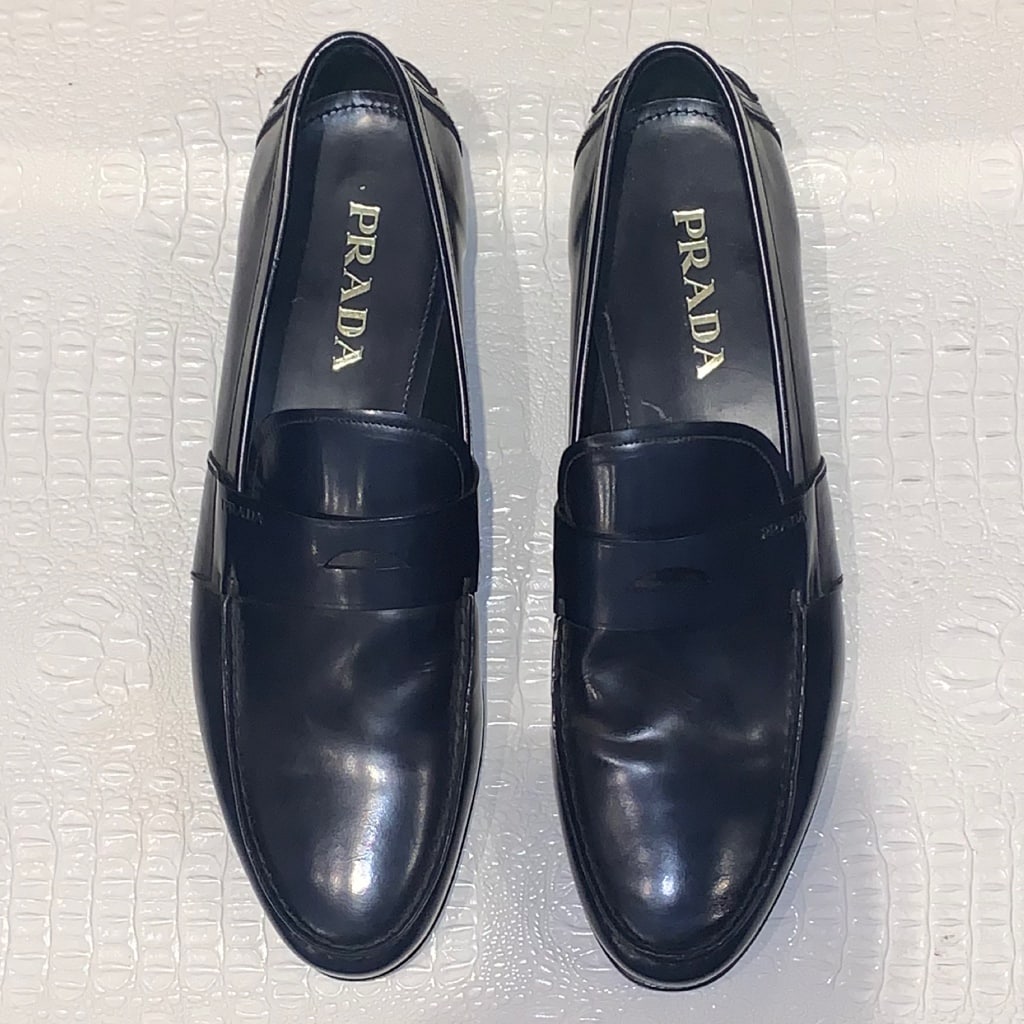 PRADA Men's Navy Leather Penny Loafer 10 - More Than You Can Imagine
