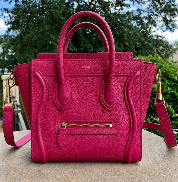 CELINE Nano Luggage Bag in Drummed Calfskin Pink - More Than You Can ...