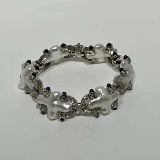 CHRISTOPHER WALLING Platinum Pearl Diamond and Sapphire Bracelet 1