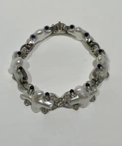 CHRISTOPHER WALLING Platinum Pearl Diamond and Sapphire Bracelet 2