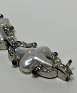 CHRISTOPHER WALLING Platinum Pearl Diamond and Sapphire Bracelet 4