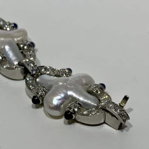 CHRISTOPHER WALLING Platinum Pearl Diamond and Sapphire Bracelet 4