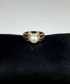 Custom 14kt Gold Pearl Ring with Rubies 3