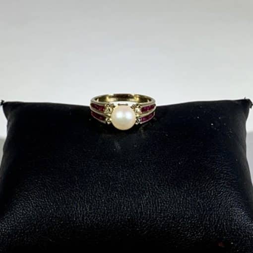 Custom 14kt Gold Pearl Ring with Rubies 3