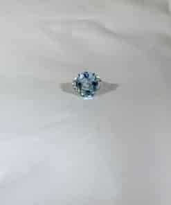 Custom White Gold Aquamarine Ring with Diamond Accents 2