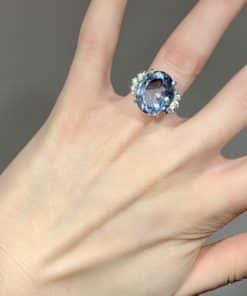 Custom White Gold Aquamarine Ring with Diamond Accents