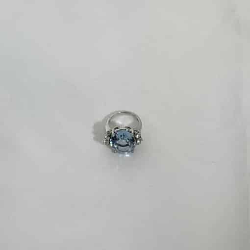 Custom White Gold Aquamarine Ring with Diamond Accents 3