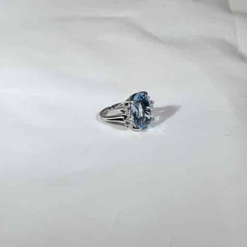 Custom White Gold Aquamarine Ring with Diamond Accents 4
