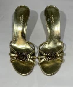 GUCCI GG Mid Heel Sandal in Gold1