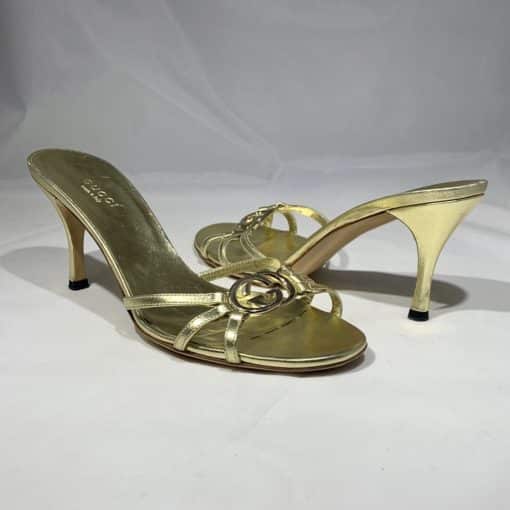 GUCCI GG Mid Heel Sandal in Gold3