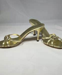 GUCCI GG Mid Heel Sandal in Gold4