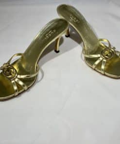 GUCCI GG Mid Heel Sandal in Gold5