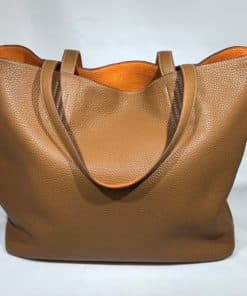 HERMES Clemence Leather Double Sens Tote Bag Brown/Orange