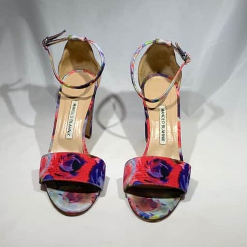 MANOLO BLAHNIK Pink and Blue Floral Sandal - More Than You Can Imagine