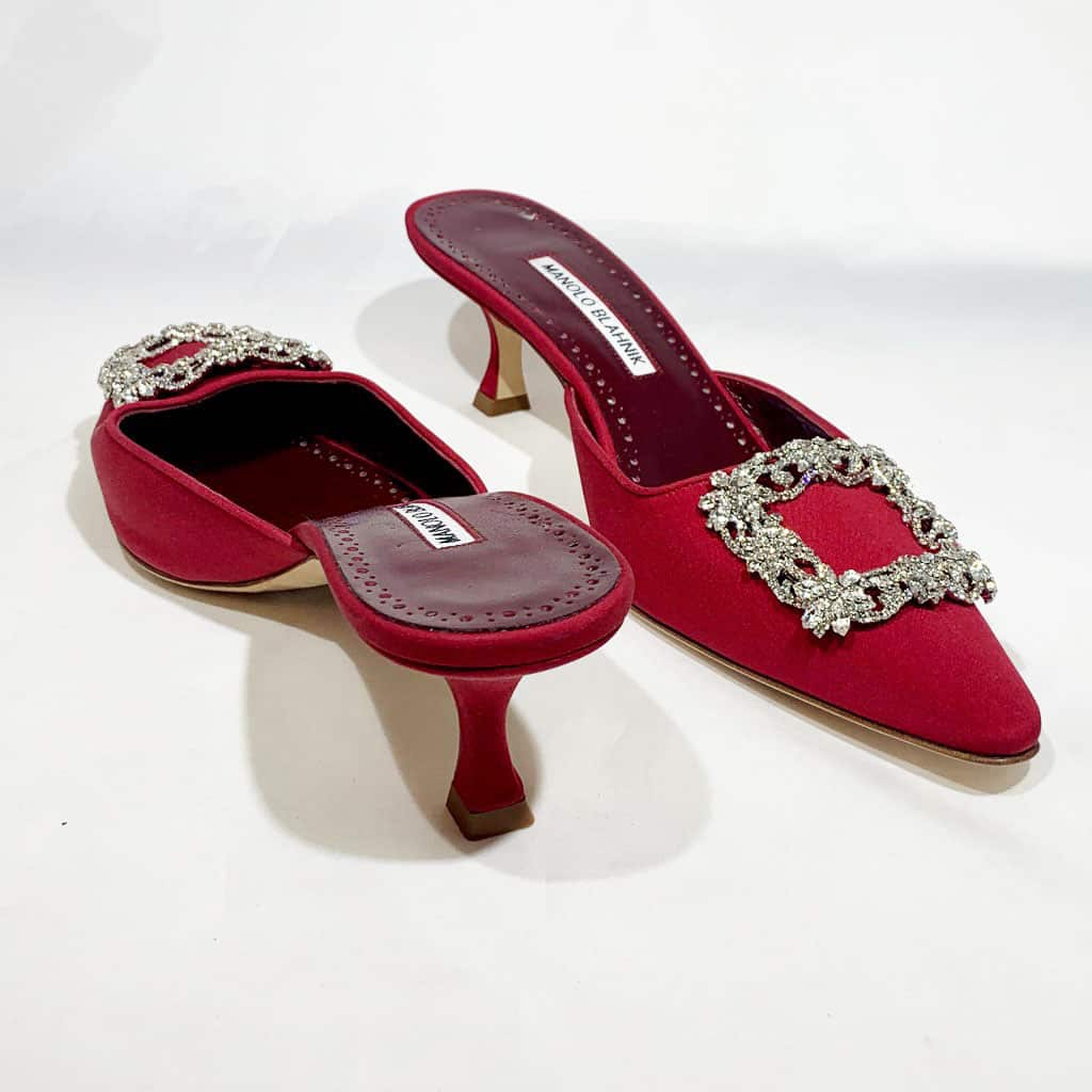 MANOLO BLAHNIK Hangisi Kitten Mules in Red 40 - More Than You Can