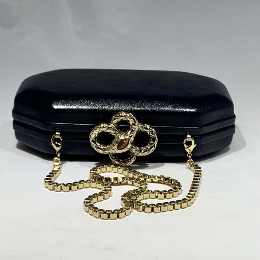 ROBERTO CAVALLI Black Snake Clasp Clutch - More Than You Can Imagine