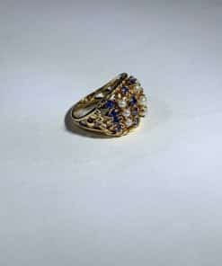 Custom 14K Gold Sapphire Pearl Ring 1