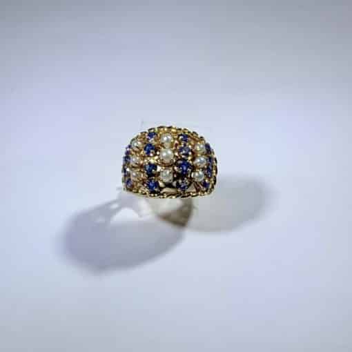 Custom 14K Gold Sapphire Pearl Ring 2