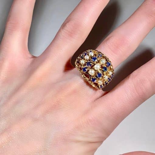 Custom 14K Gold Sapphire Pearl Ring 3