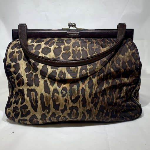 DOLCE GABBANA Brown Leather Leopard Handbag 1